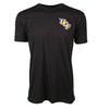 Front of black short sleeve t-shirt with UCF logo on left chest.
