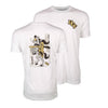 Front and back of white short sleeve t-shirt with UCF logo and illustration of Knightro and Pegasus.